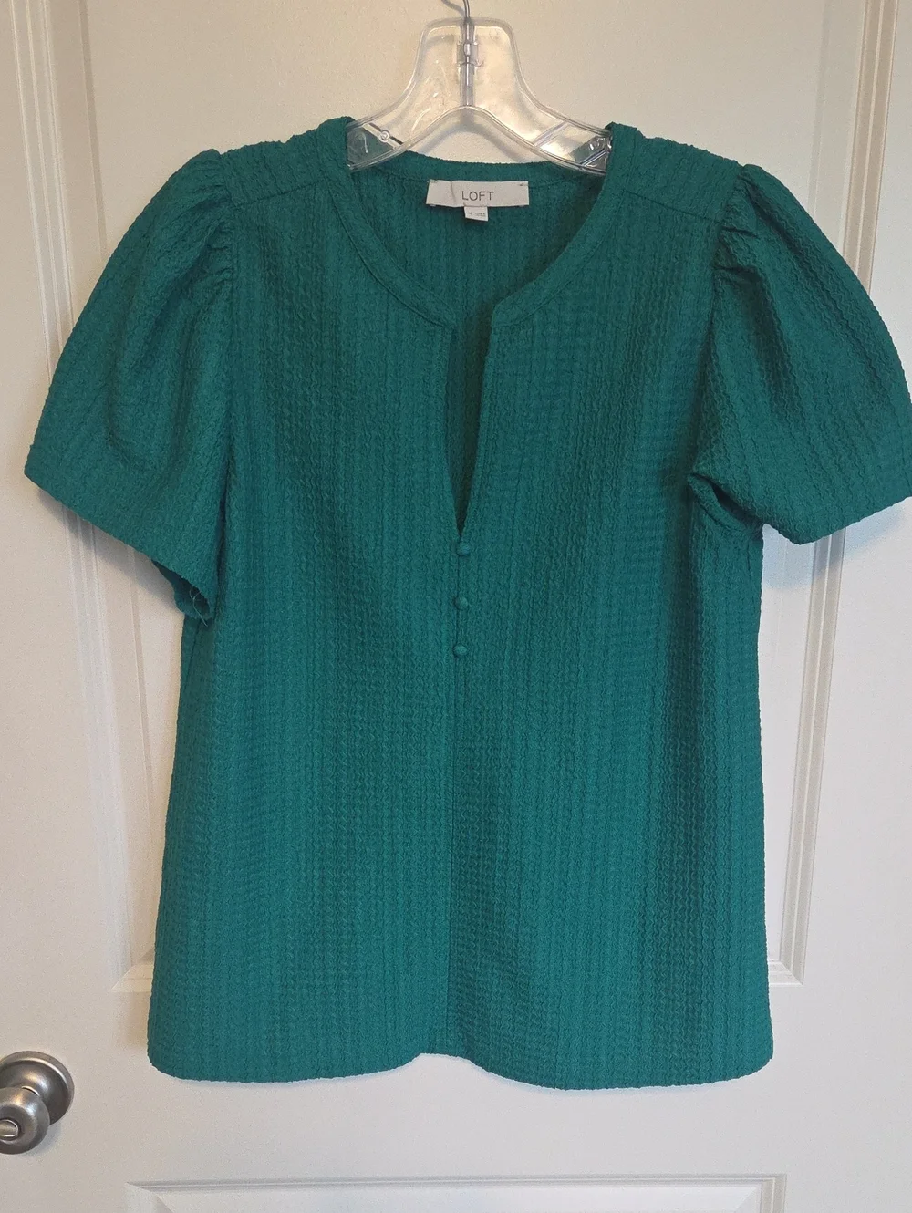 LOFT Emerald Green Textured Puff-Sleeve Blouse